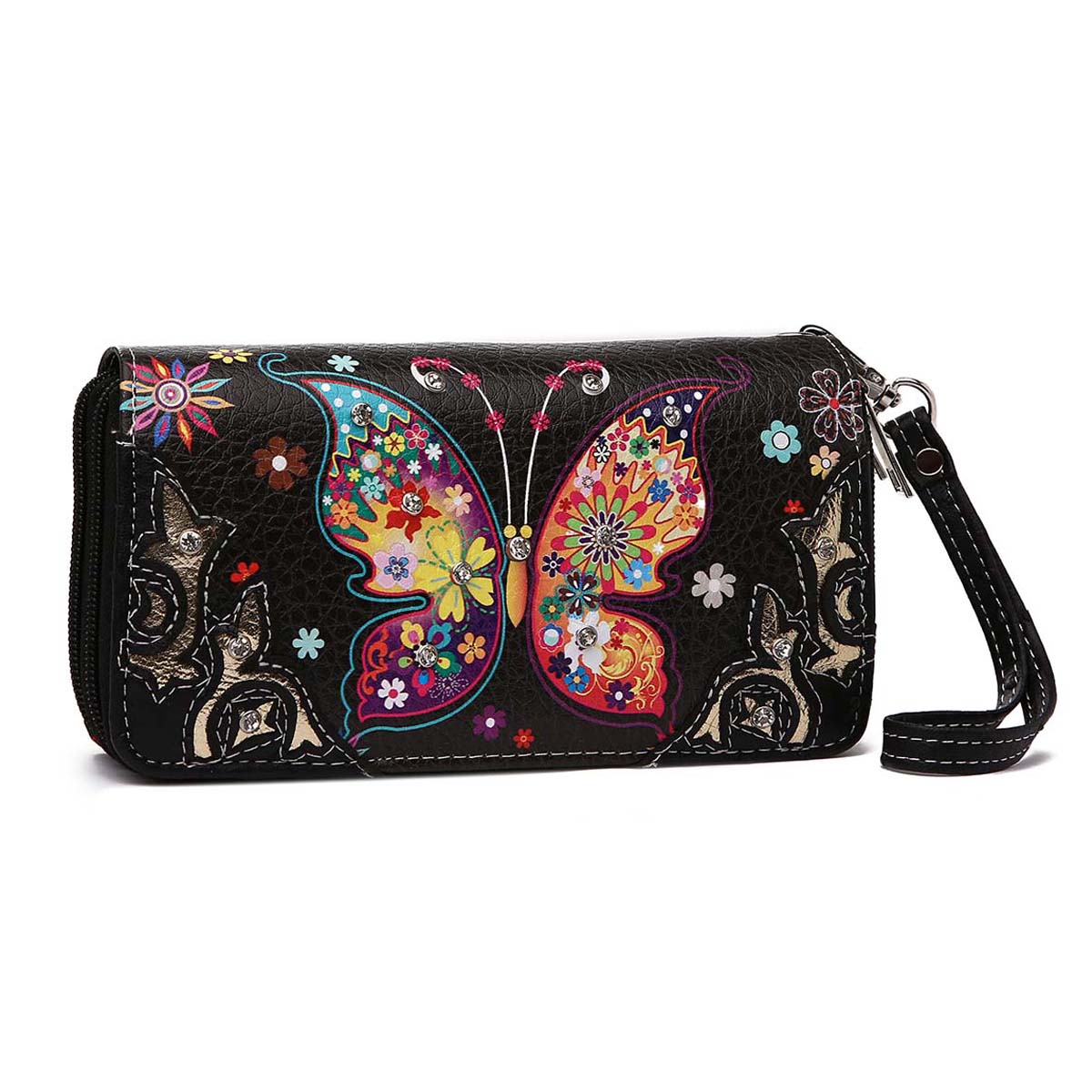 Western Style Spring Butterfly Women Double Zipper Wallet