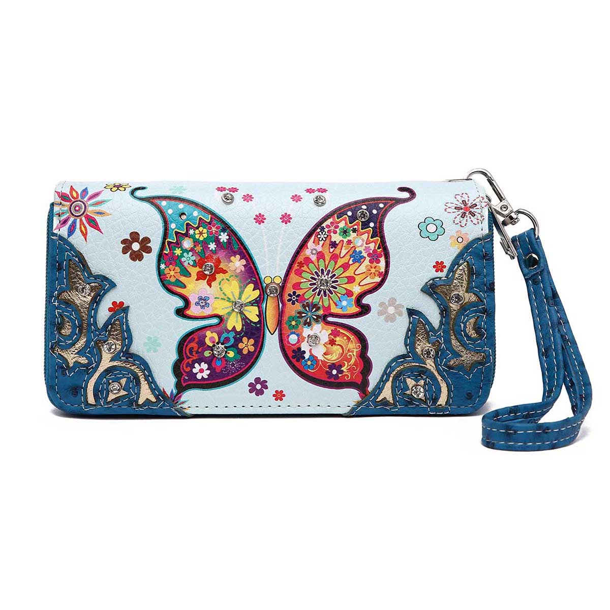 Western Style Spring Butterfly Women Double Zipper Wallet