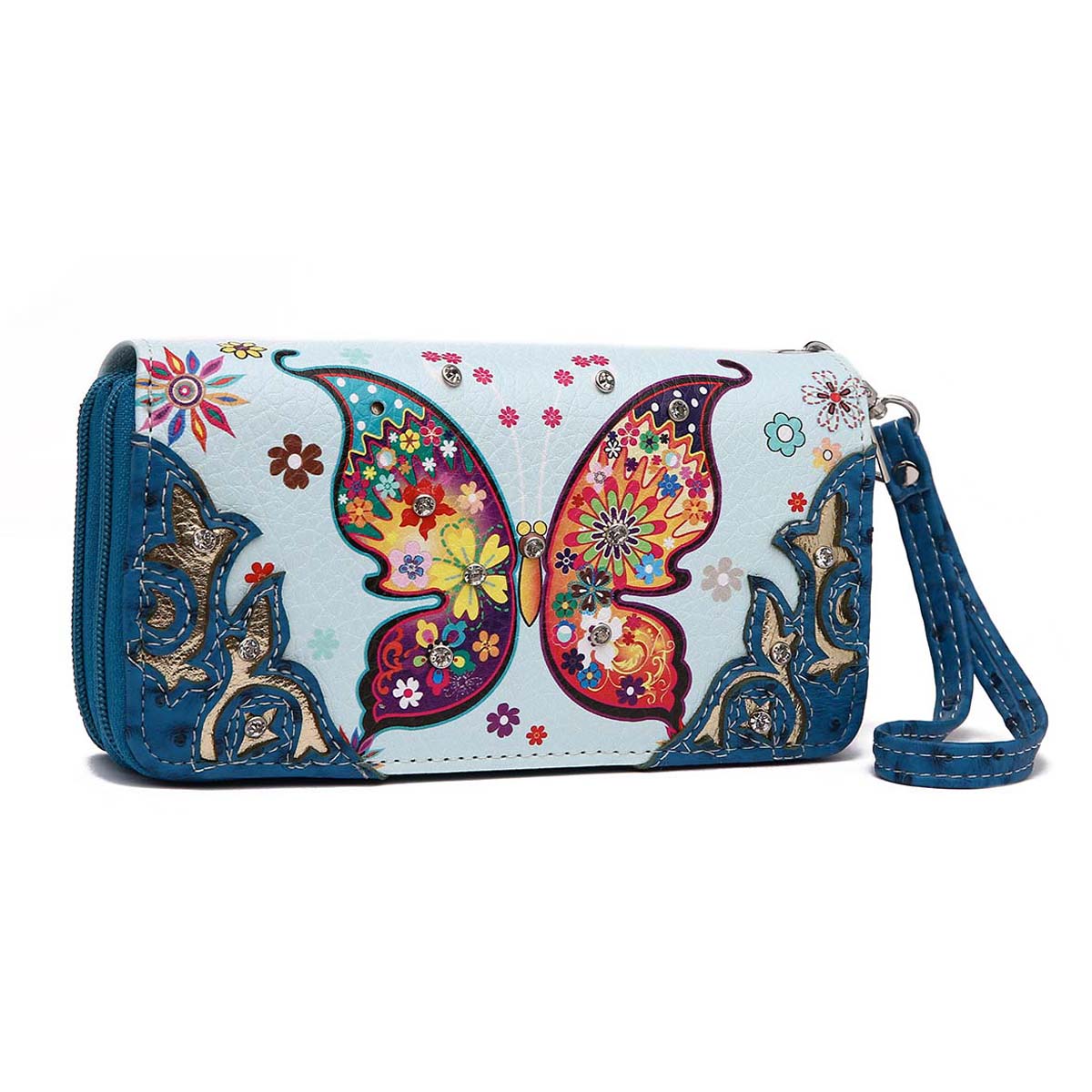 Western Style Spring Butterfly Women Double Zipper Wallet