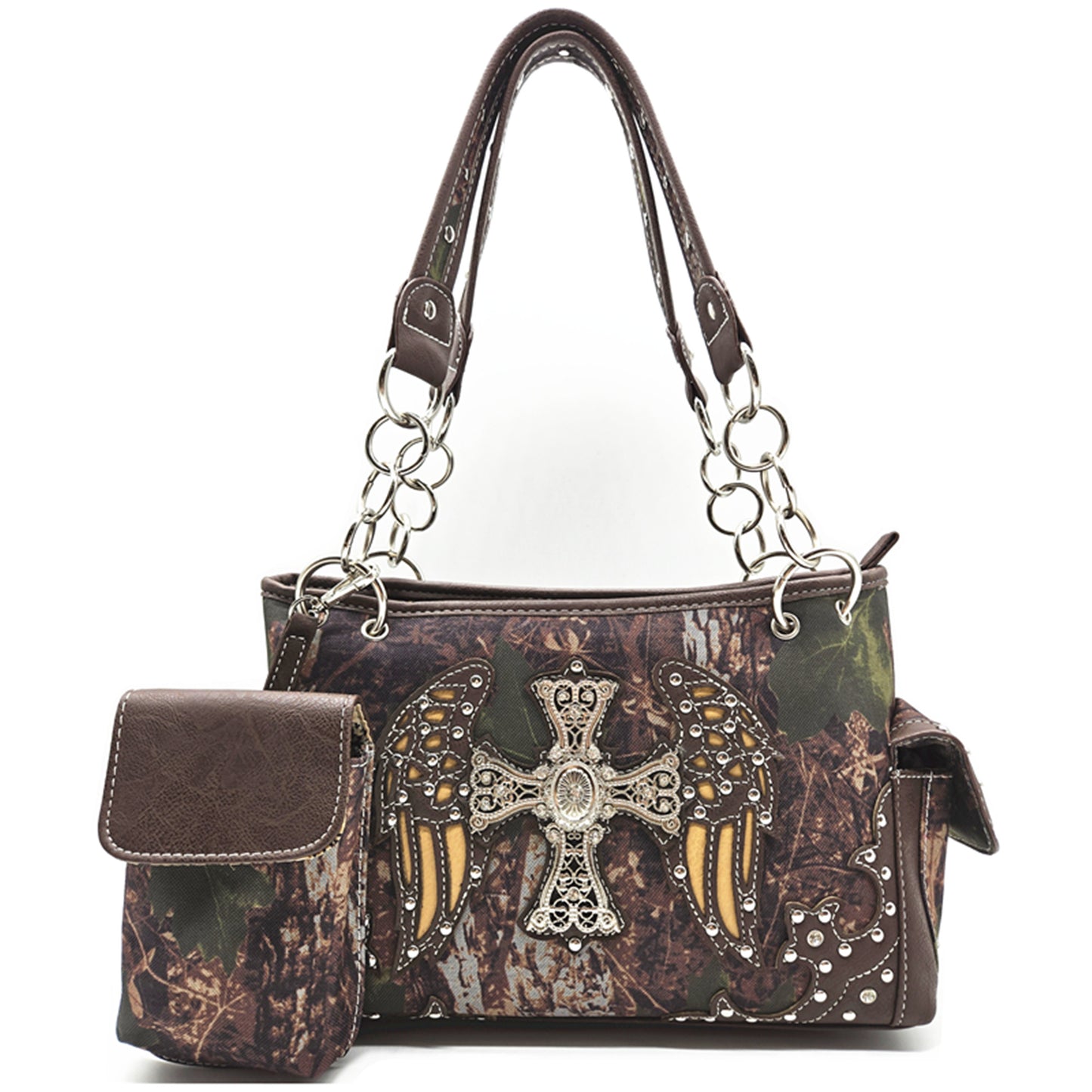 Camouflage Cross Wings Women Purse with Matching Wallet Set