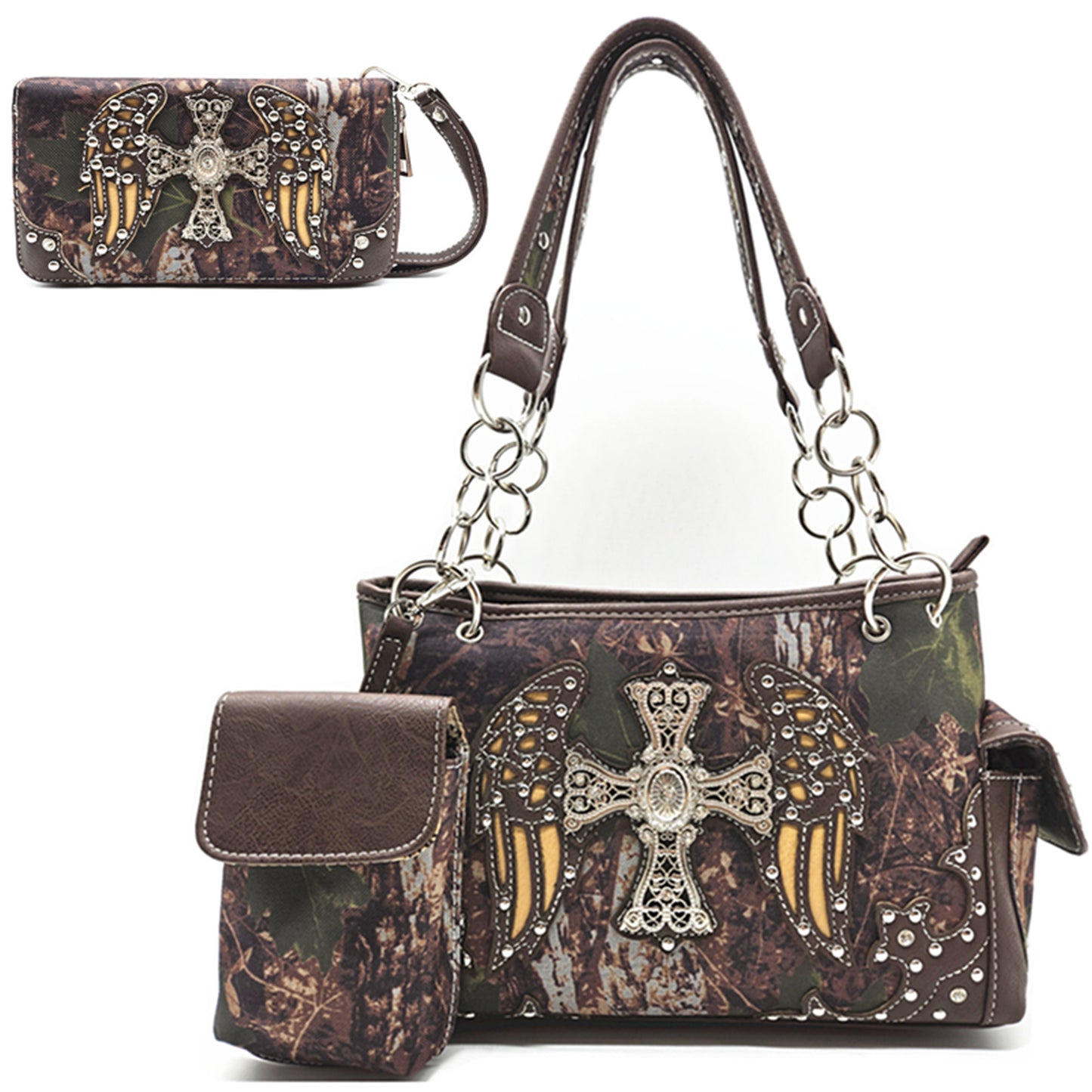 Camouflage Cross Wings Women Purse with Matching Wallet Set