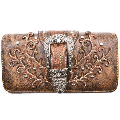 Western Style Buckle Conceal Carry Purse Matching Wallet Set Brown