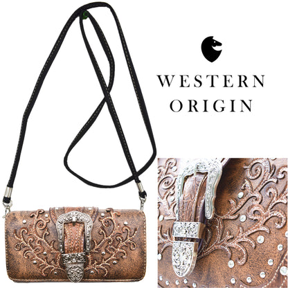 Western Style Buckle Conceal Carry Purse Matching Wallet Set Brown