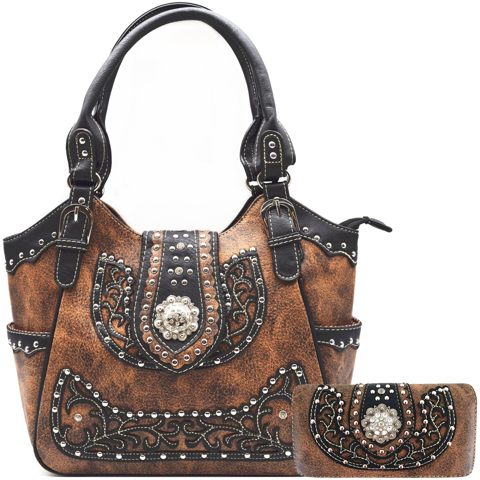 Western Style Berry Conchos Conceal Carry Purse Matching Wallet Set Br Western Trendy