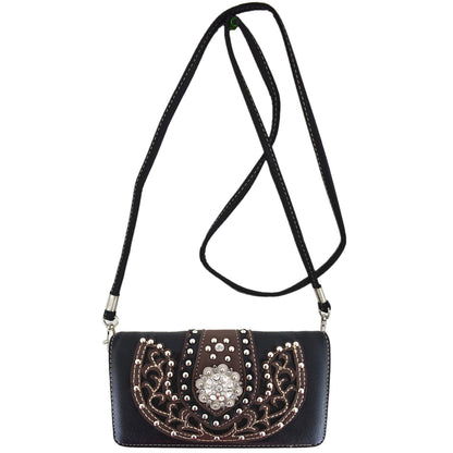 Western Style Conchos Studded Floral Women Trifold Wallet