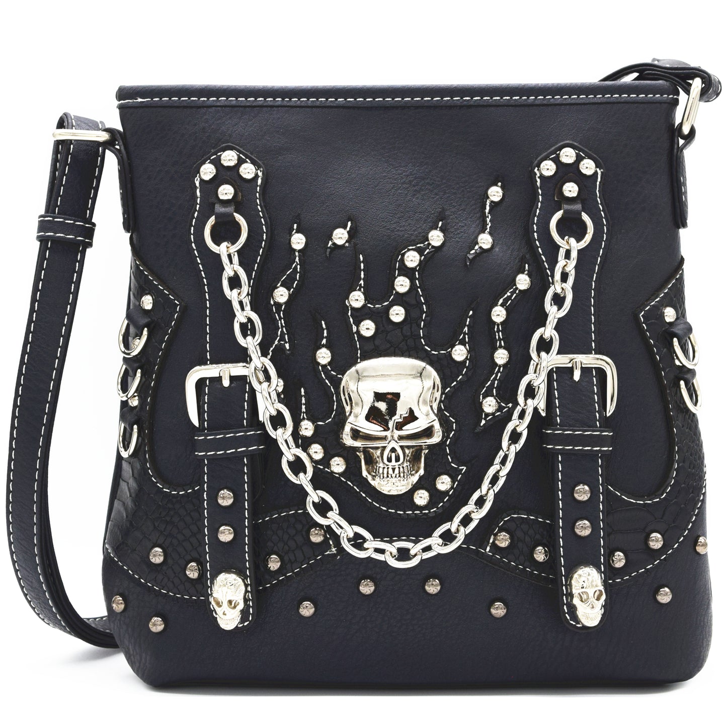 Punk Gothic Rock Metallic Skull Chain Studs Crossbody Bag