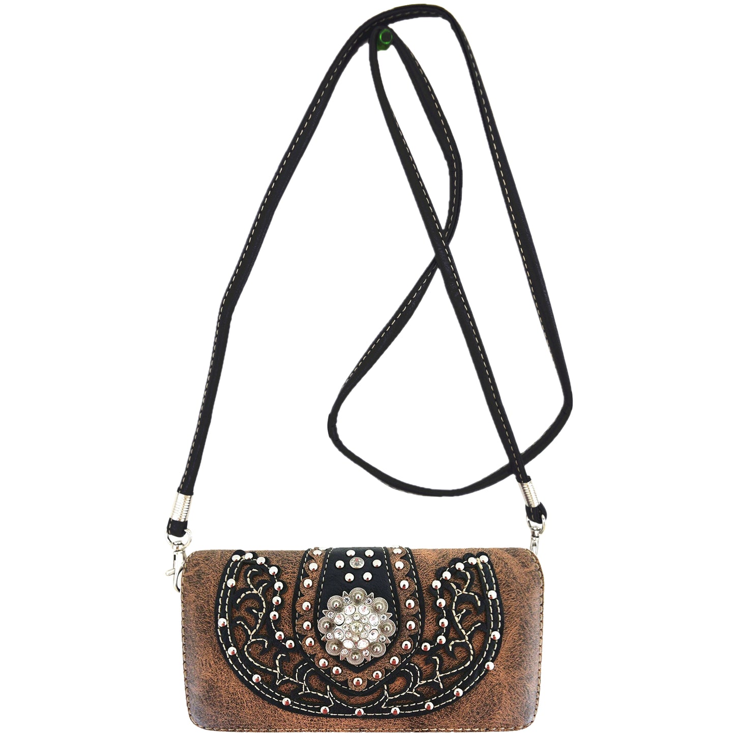 Western Style Conchos Studded Floral Women Trifold Wallet