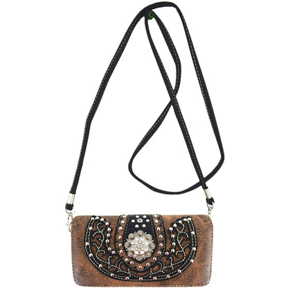 Western Style Berry Conchos Conceal Carry Purse Matching Wallet Set Brown