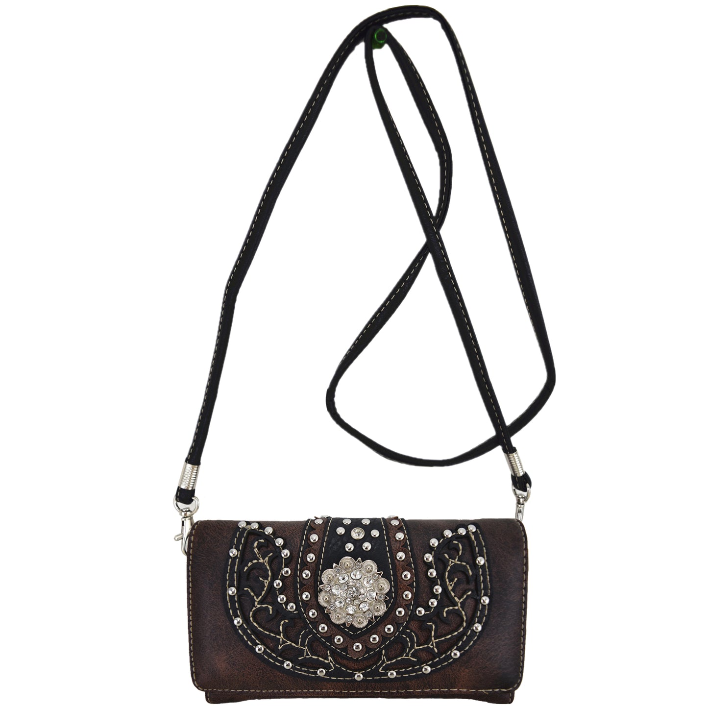 Western Style Conchos Studded Floral Women Trifold Wallet