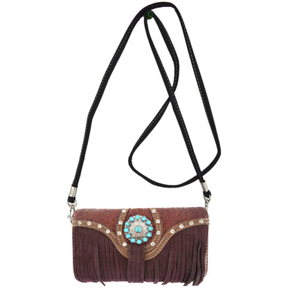 Western Style Fringe Conchos Studded Women Trifold Wallet