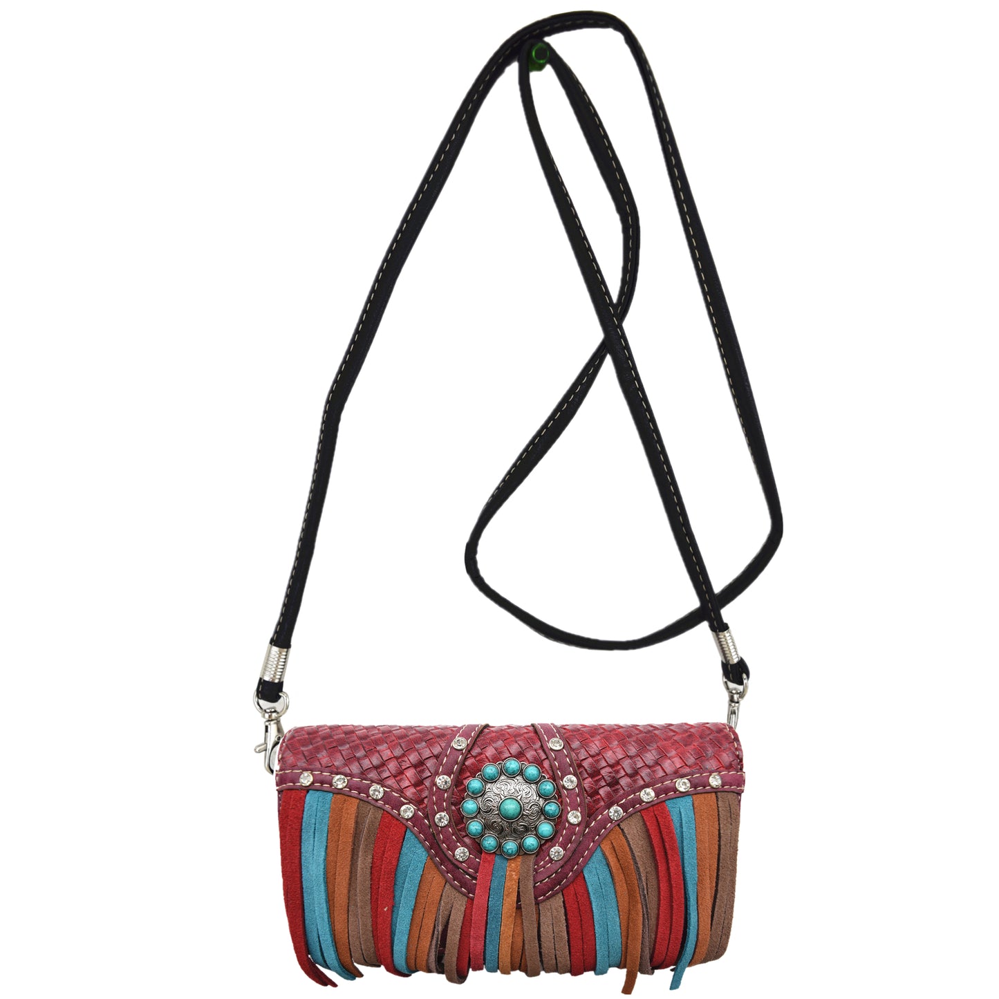 Western Style Fringe Conchos Studded Women Trifold Wallet