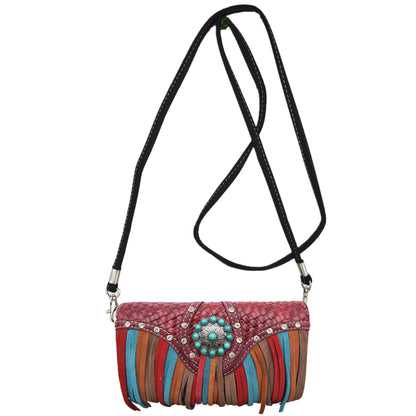 Western Style Fringe Conchos Studded Women Trifold Wallet