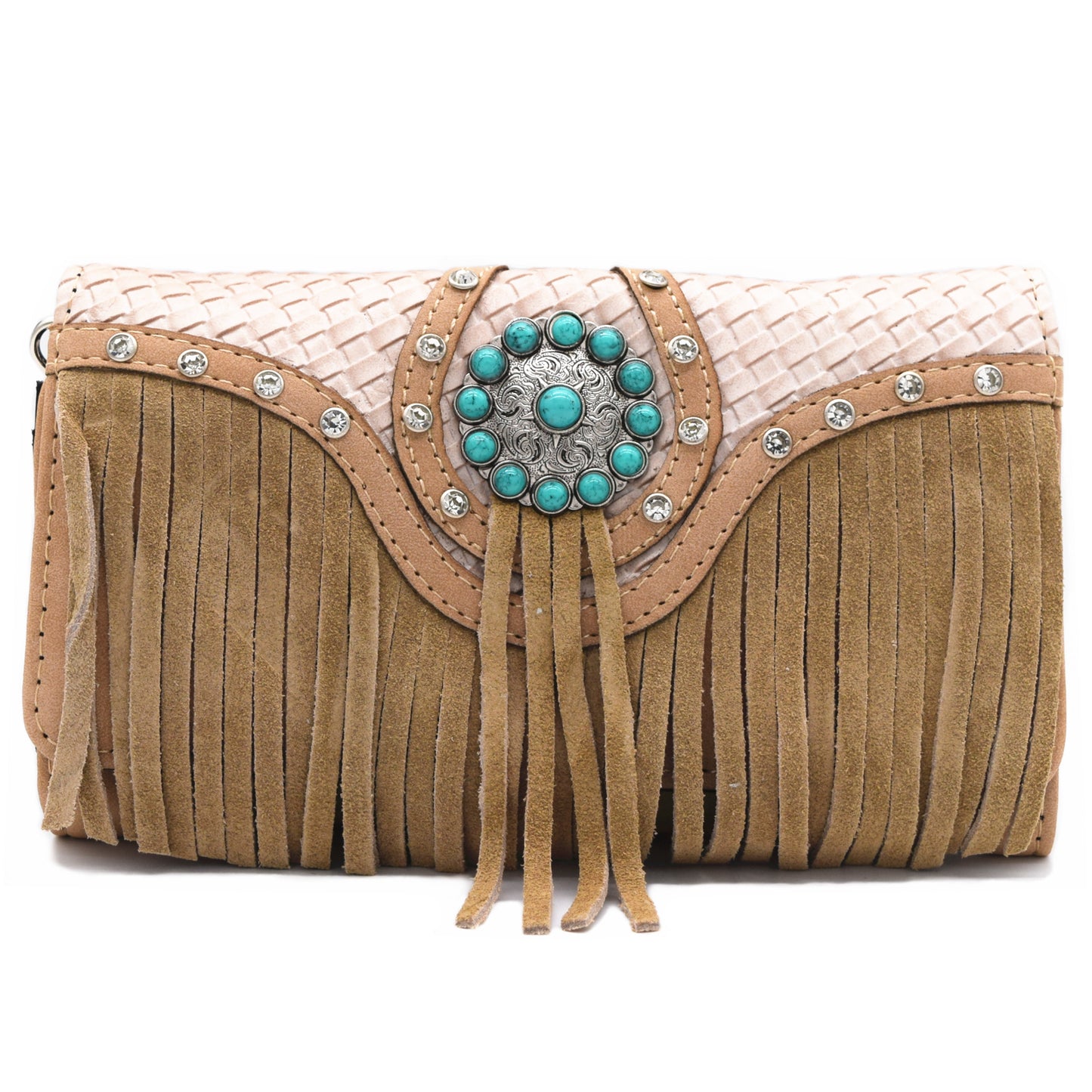 Western Style Fringe Conchos Studded Women Trifold Wallet