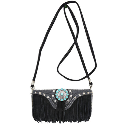 Western Style Fringe Conchos Studded Women Trifold Wallet