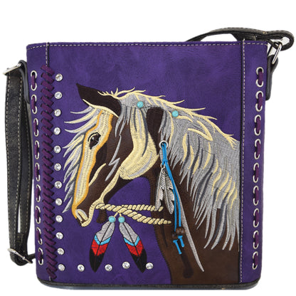 Western Style Metal Horse Studded Crossbody Handbags