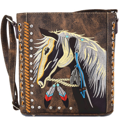 Western Style Metal Horse Studded Crossbody Handbags