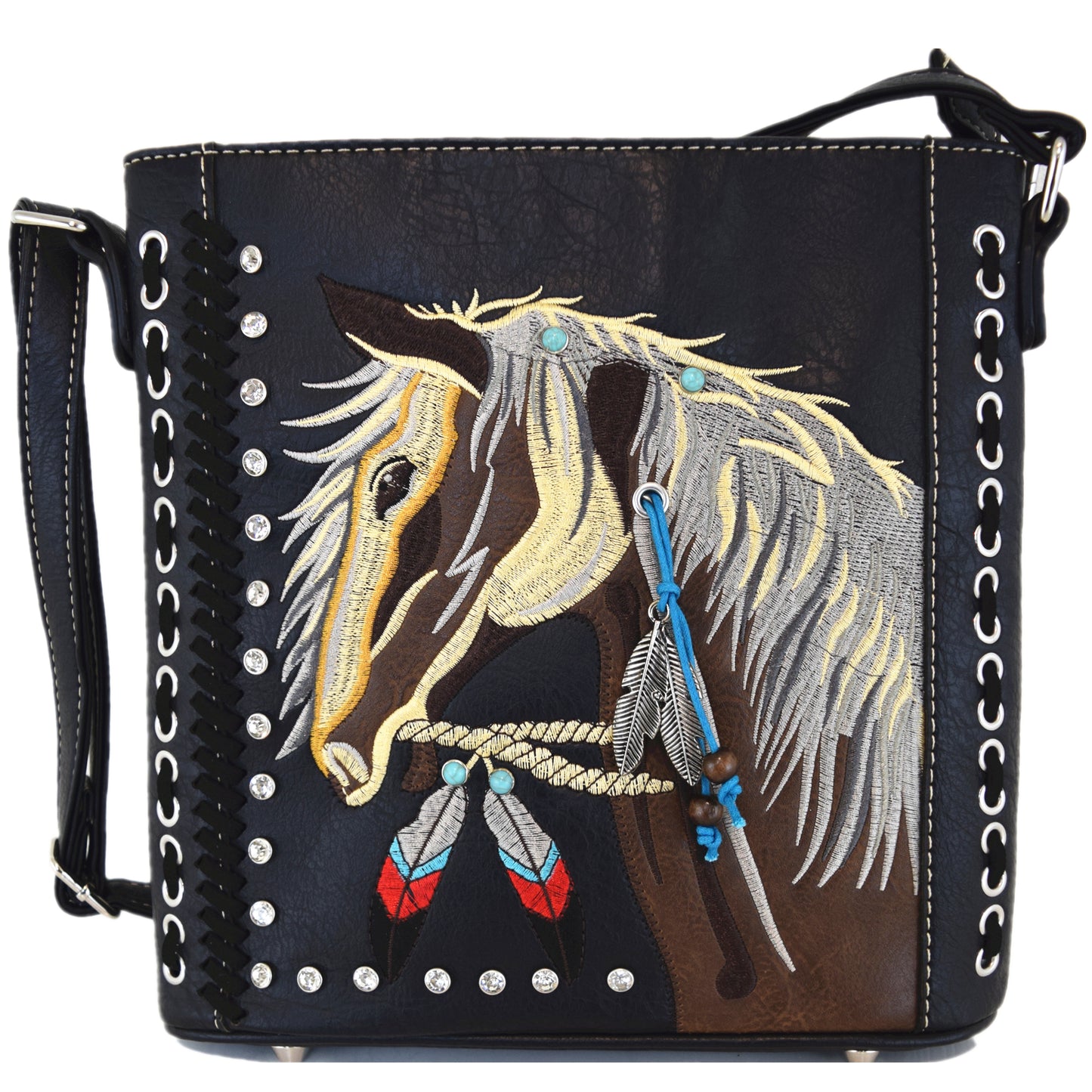 Western Style Metal Horse Studded Crossbody Handbags