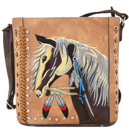 Western Style Metal Horse Studded Crossbody Handbags