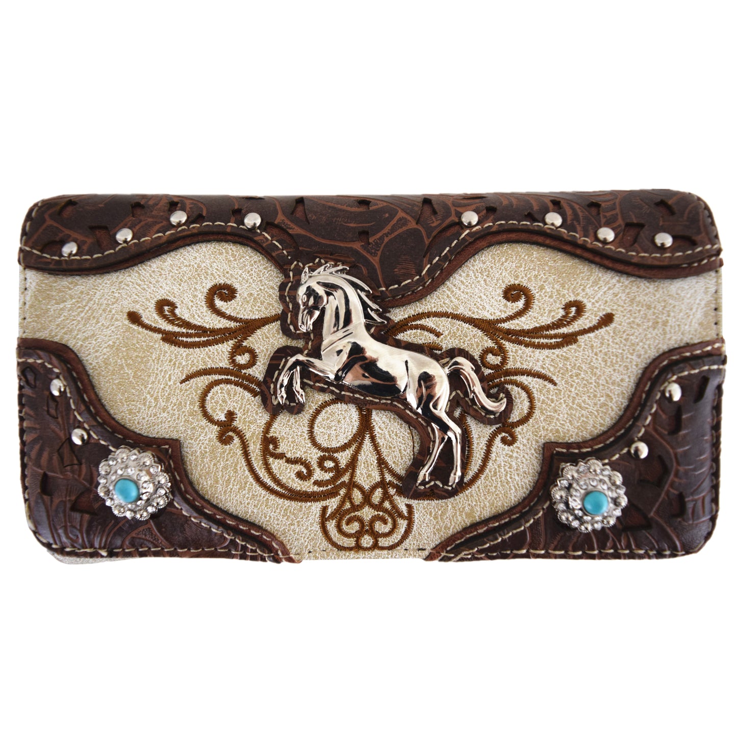 Tooled Leather Laser Cut Western Style Horse Purse with Matching Wallet Set