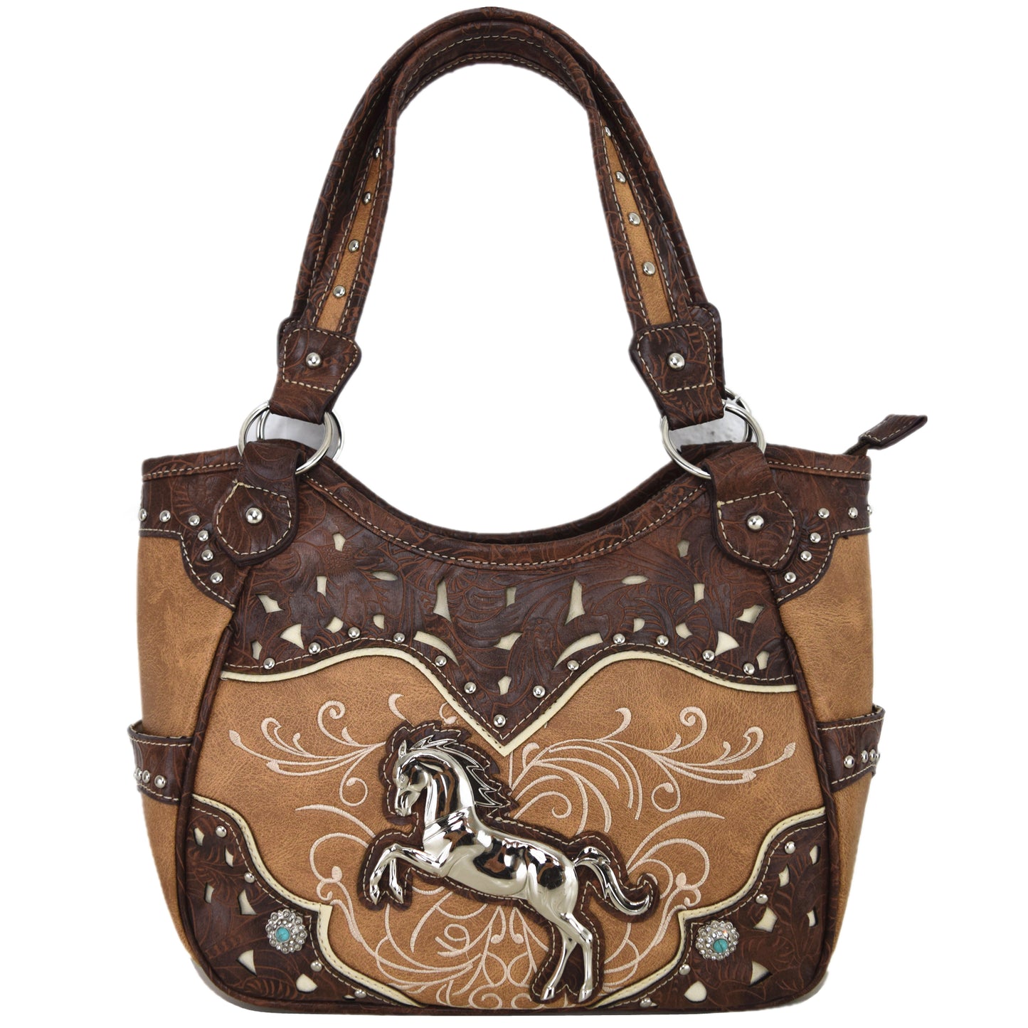 Tooled Leather Laser Cut Western Style Horse Purse with Matching Wallet Set