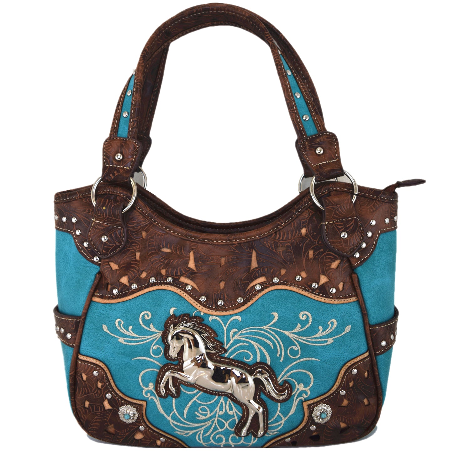 Tooled Leather Laser Cut Western Style Horse Purse with Matching Wallet Set