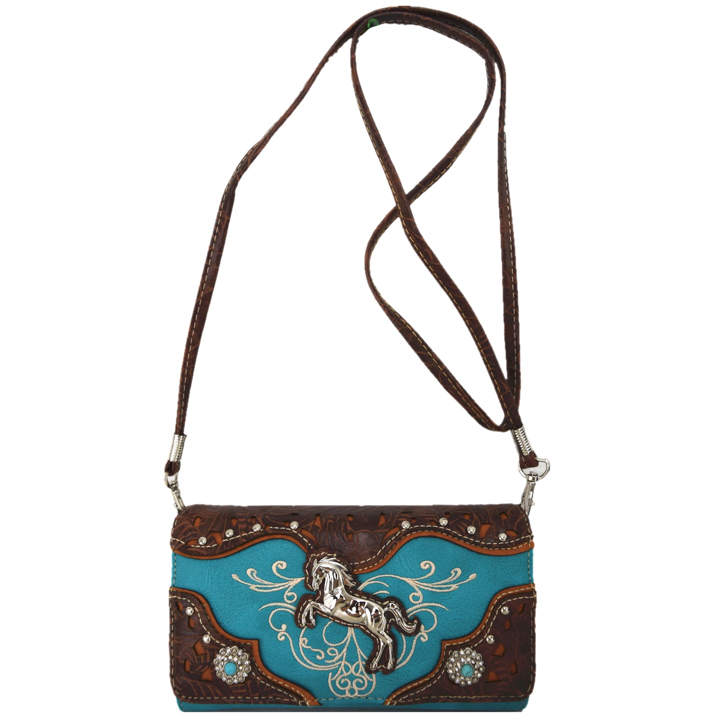 Tooled Leather Laser Cut Western Style Horse Purse with Matching Wallet Set