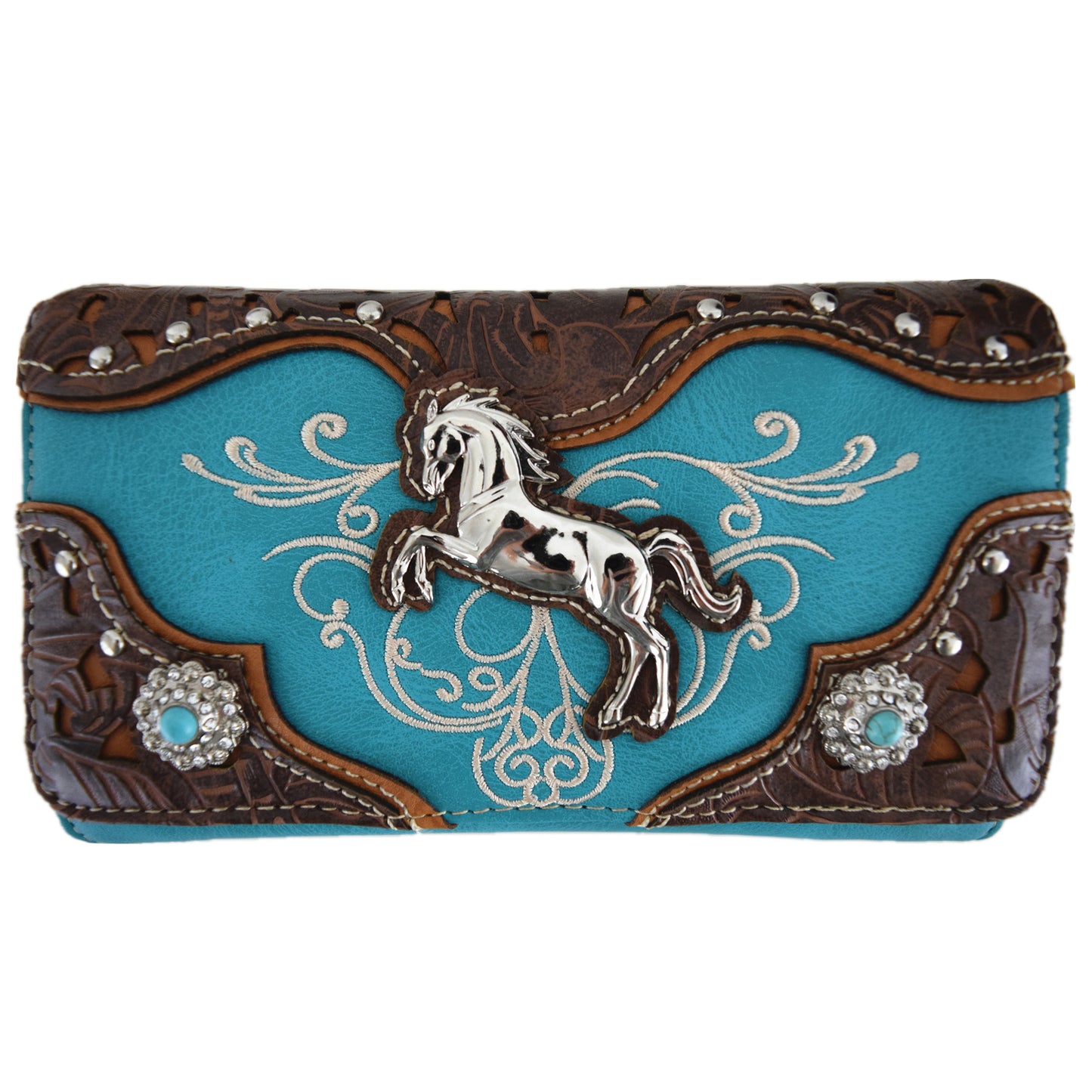 Tooled Leather Laser Cut Western Style Horse Purse with Matching Wallet Set