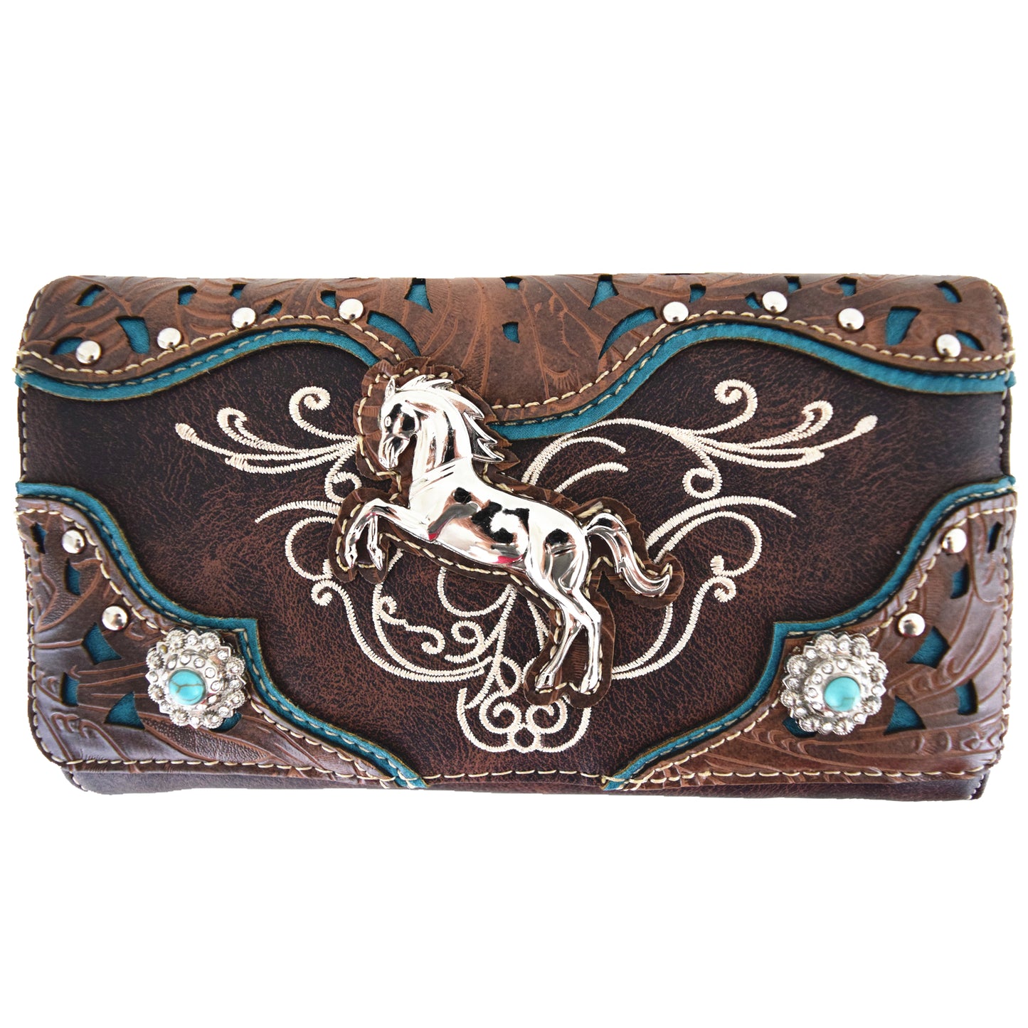 Tooled Leather Laser Cut Western Style Horse Purse with Matching Wallet Set