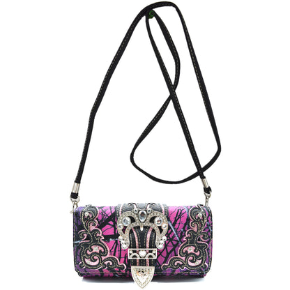 Camouflage Buckle Purse Floral Shine Glow With Matching Wallet Set