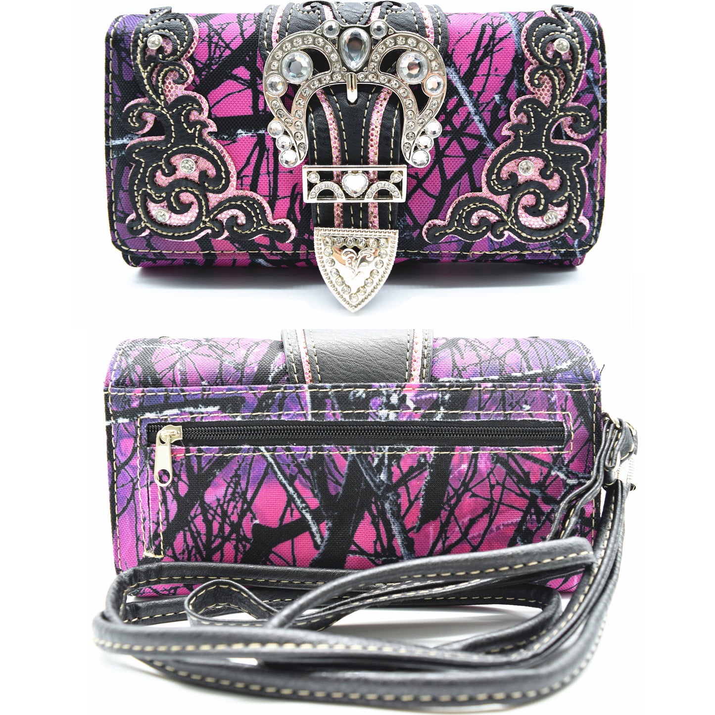 Camouflage Buckle Purse Floral Shine Glow With Matching Wallet Set