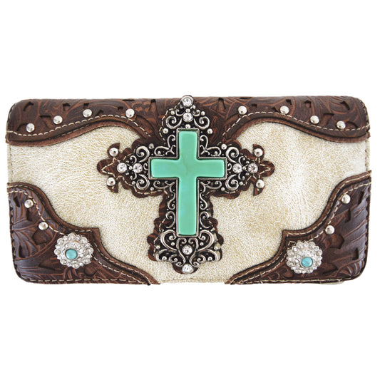 Western Style Cross Studded Women Trifold Wallet