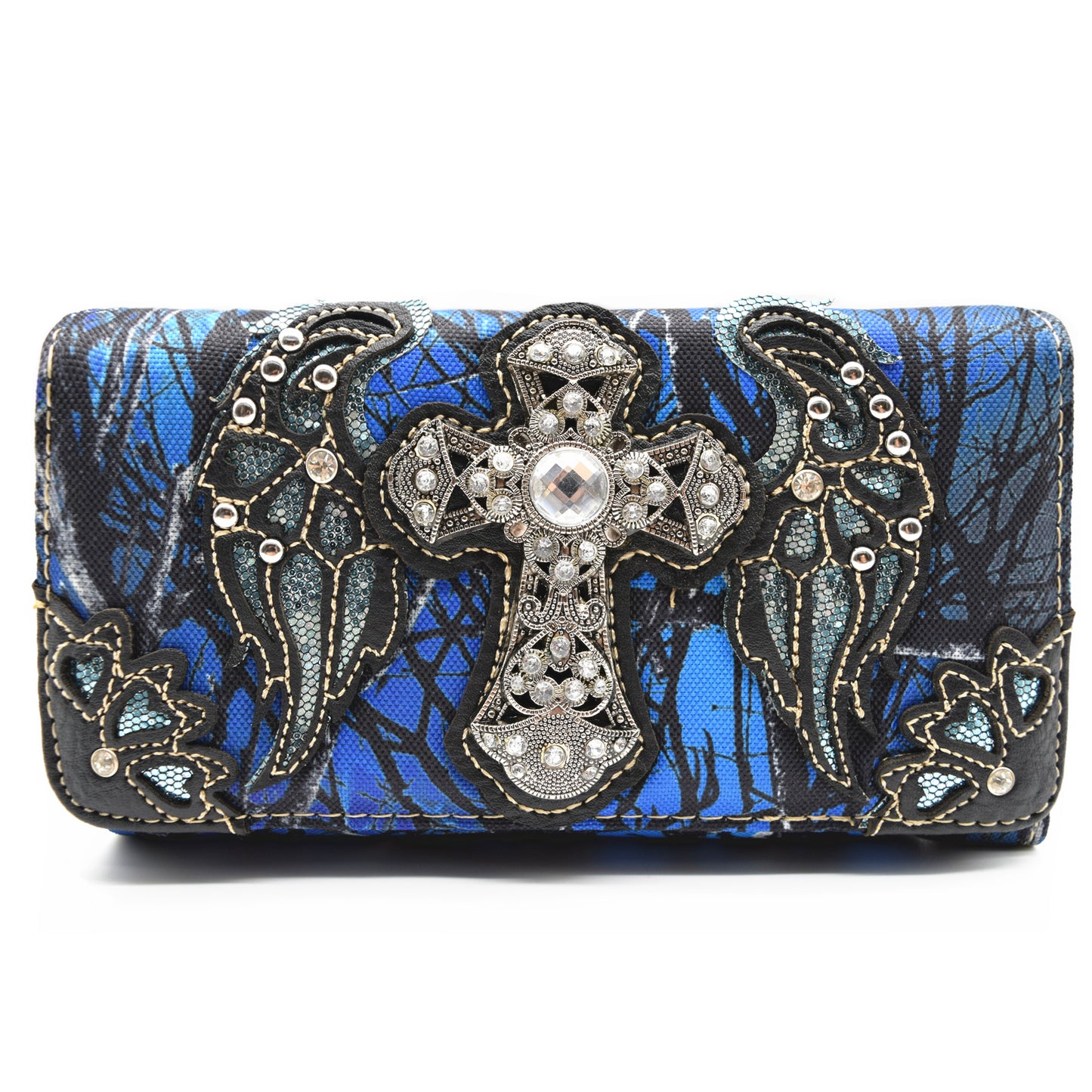 Camouflage Cross Purse Floral Shine Glow With Matching Wallet Set