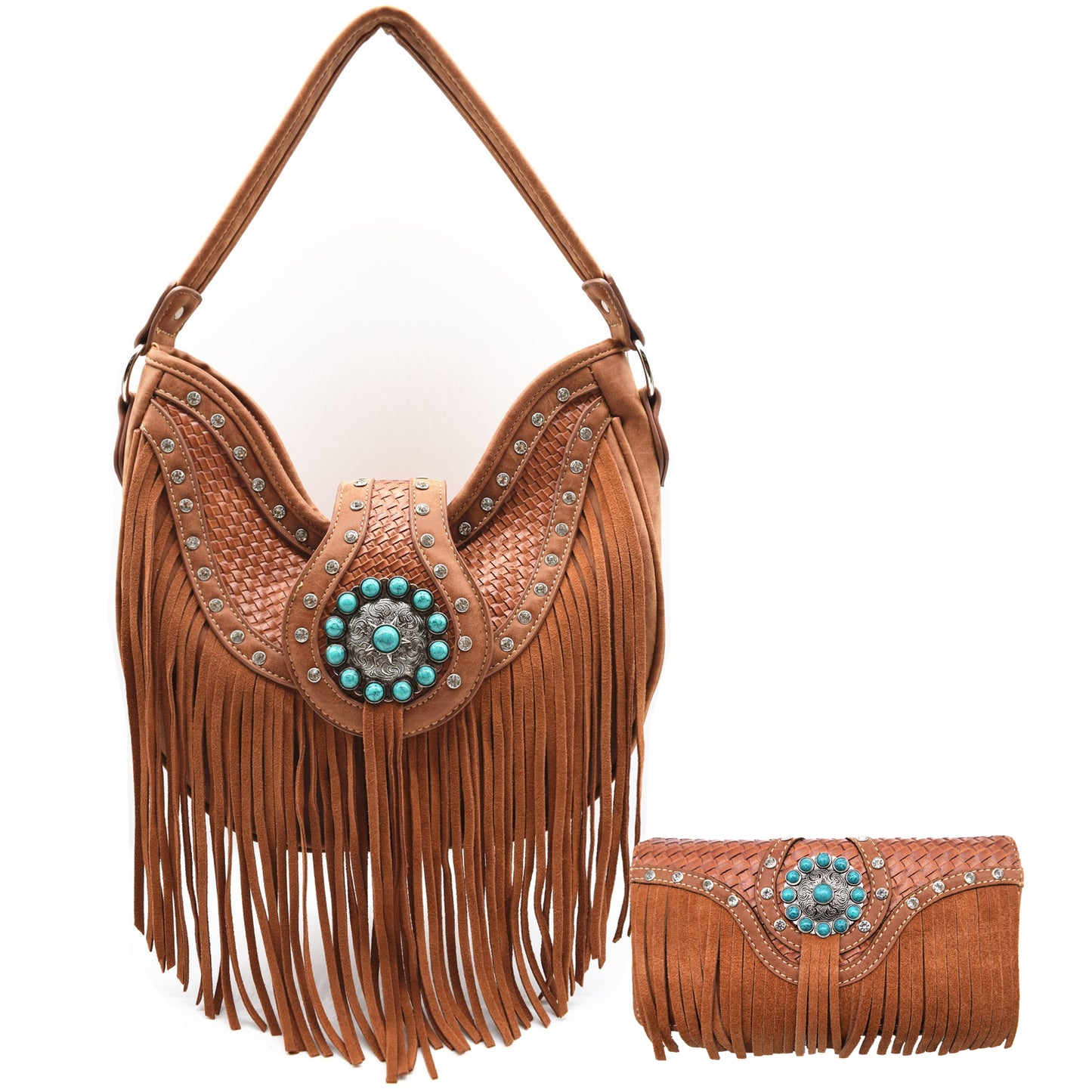 Western Style Fringe Conchos Concealed Carry Purse Matching Wallet Set