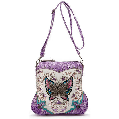 Butterfly Flower Western Style Crossbody Handbags With Mini Wallet Set