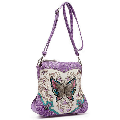 Butterfly Flower Western Style Crossbody Handbags With Mini Wallet Set