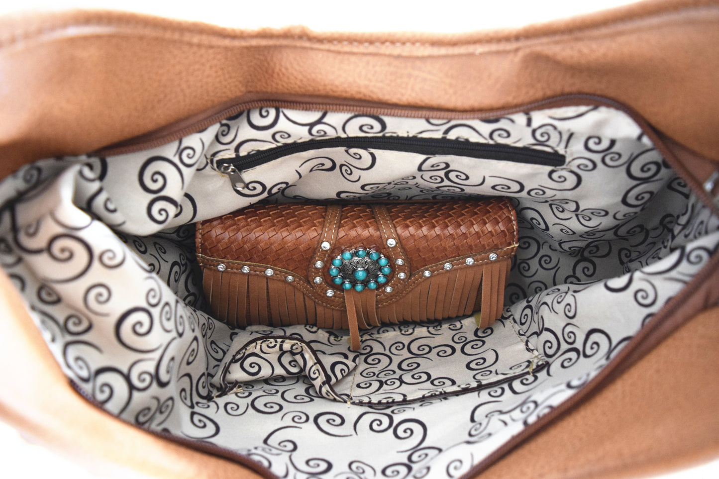 Western Style Fringe Conchos Concealed Carry Purse Matching Wallet Set