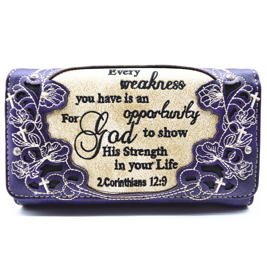 Western Style Embroidery Scripture Women Trifold Wallet