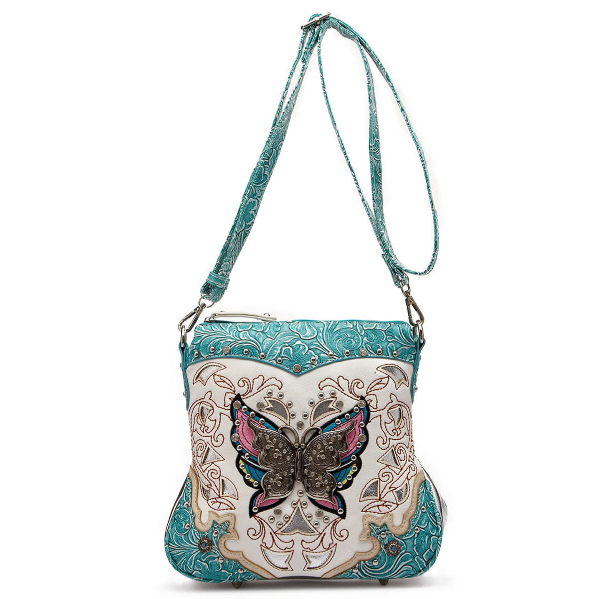 Butterfly Flower Western Style Crossbody Handbags With Mini Wallet Set