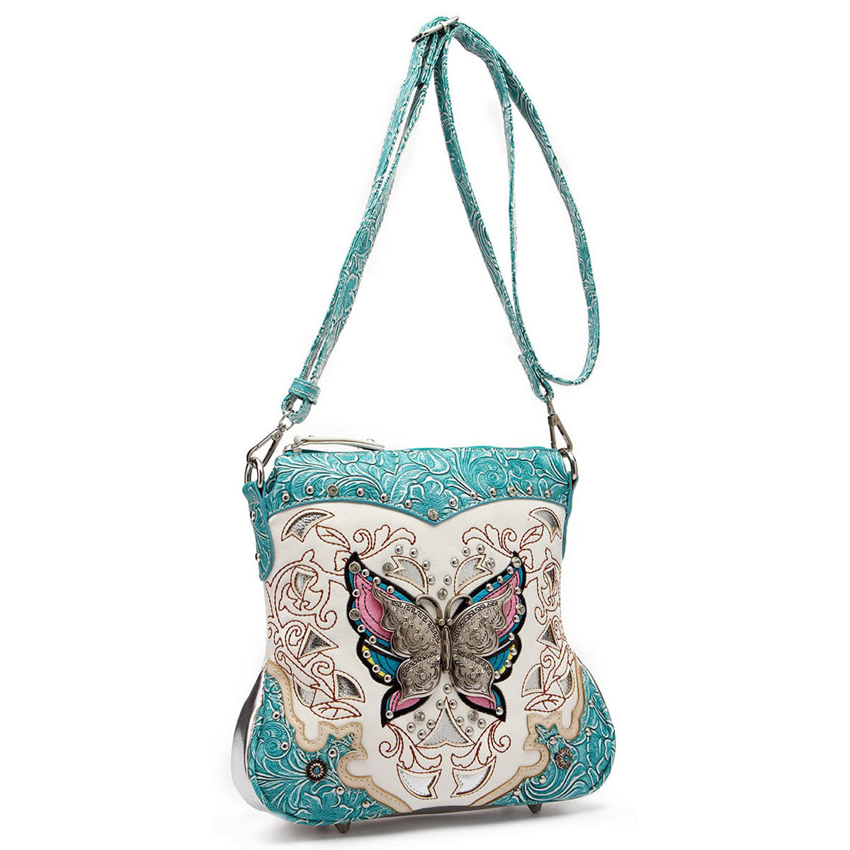 Butterfly Flower Western Style Crossbody Handbags With Mini Wallet Set