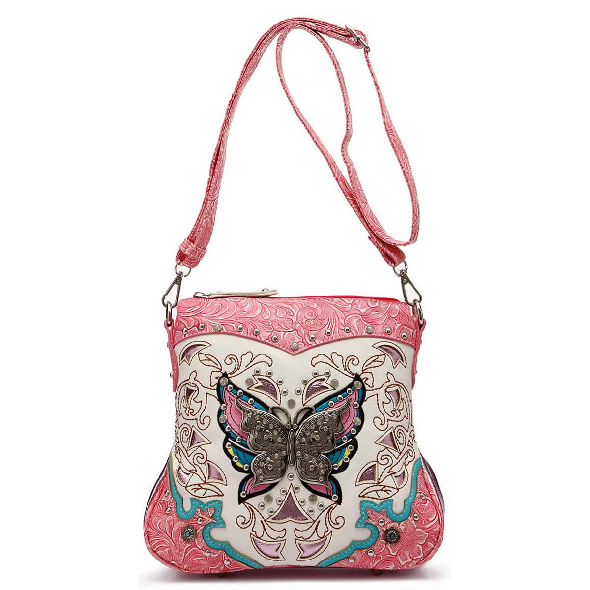 Butterfly Flower Western Style Crossbody Handbags With Mini Wallet Set