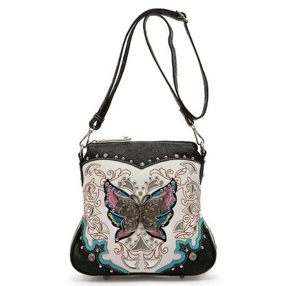 Butterfly Flower Western Style Crossbody Handbags With Mini Wallet Set