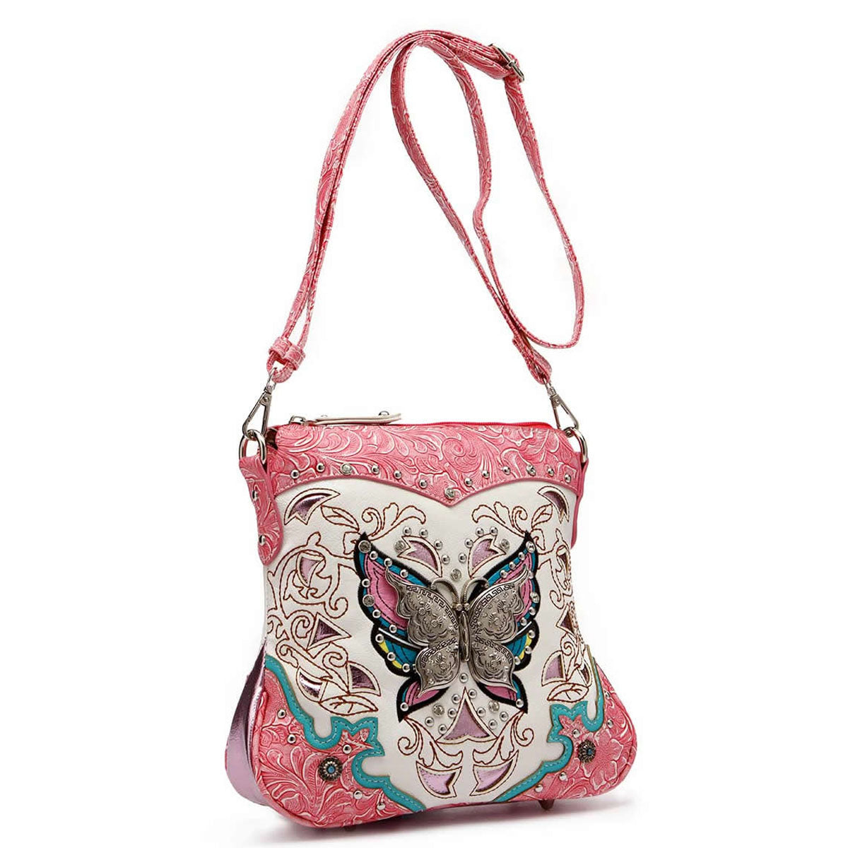 Butterfly Flower Western Style Crossbody Handbags With Mini Wallet Set