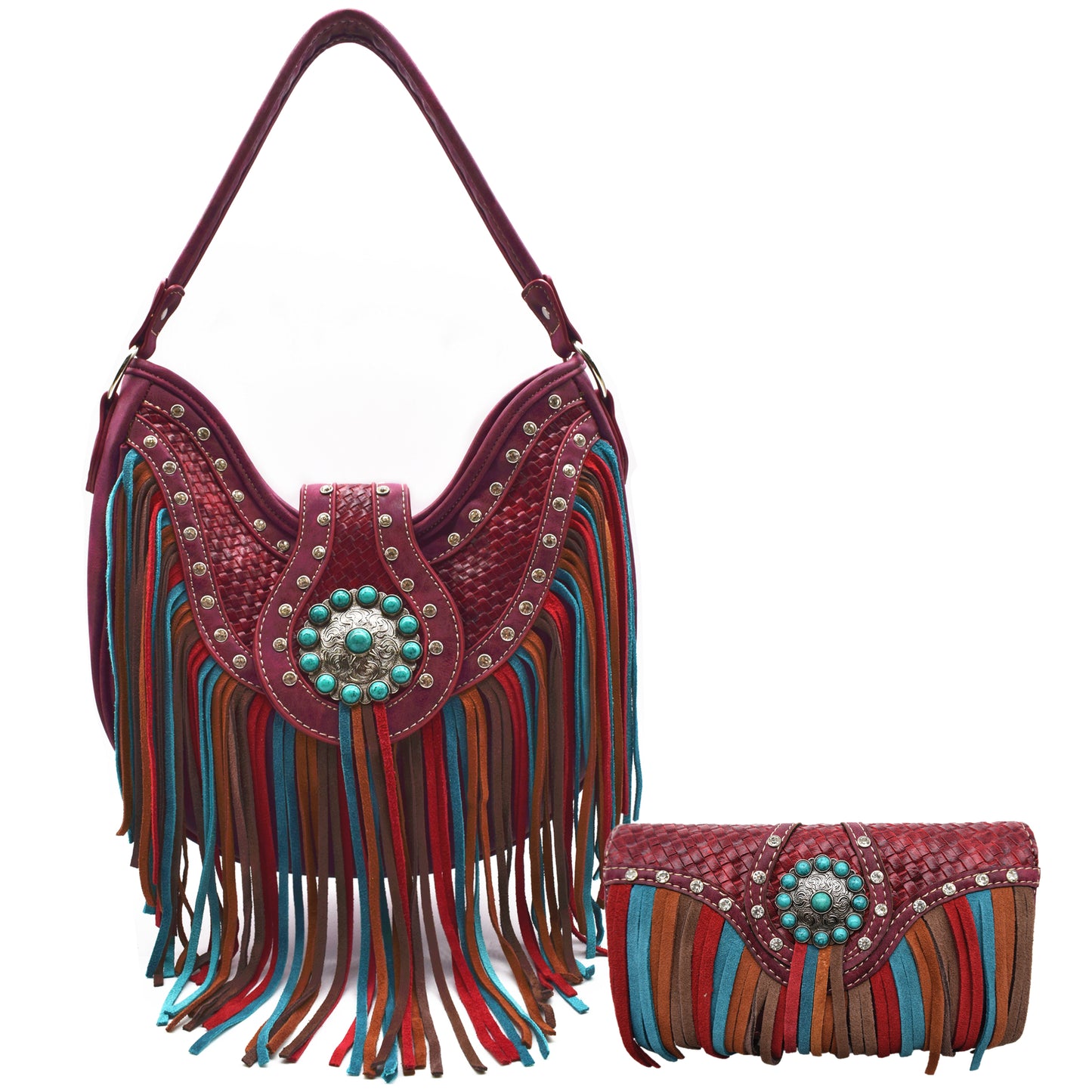 Western Style Fringe Conchos Concealed Carry Purse Matching Wallet Set