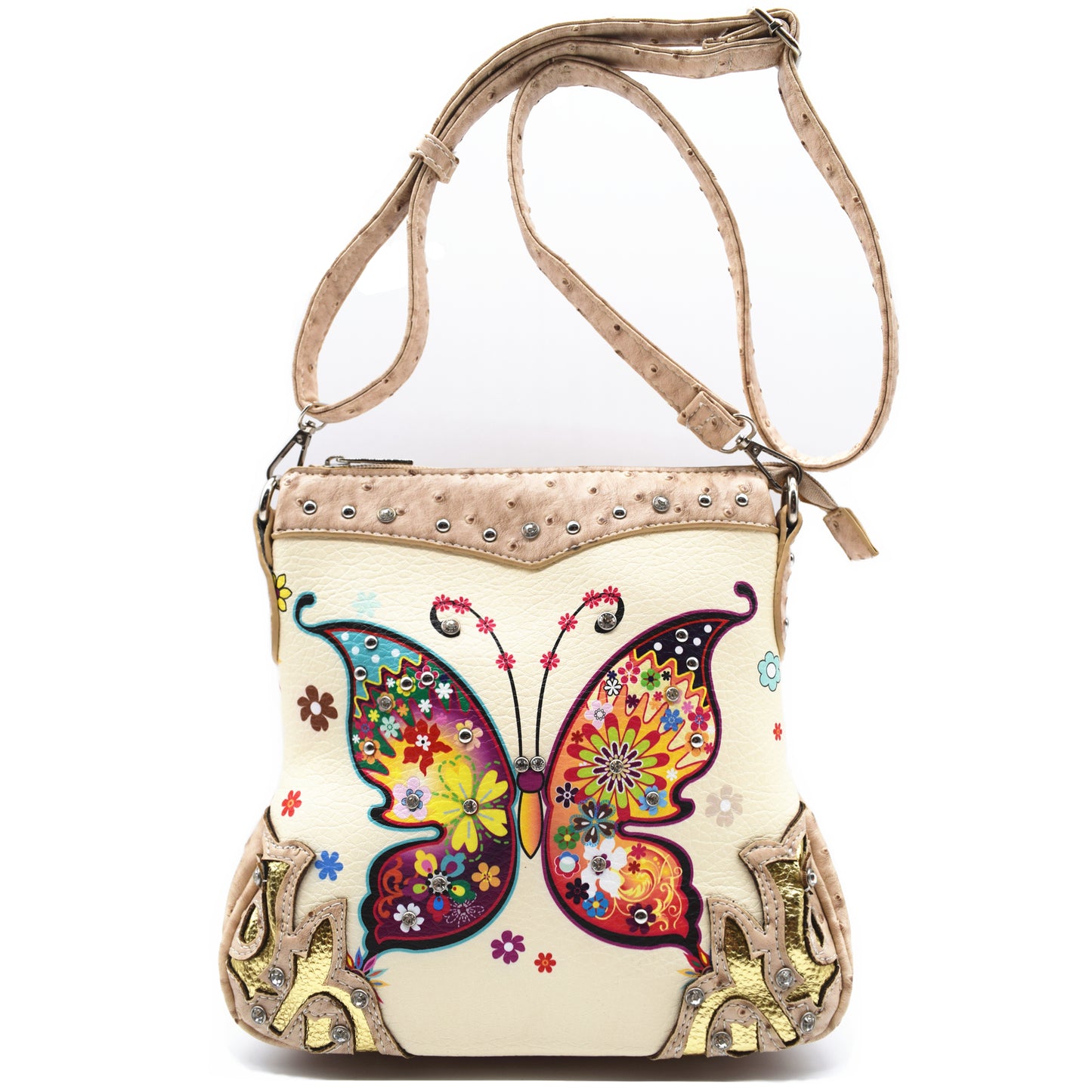 Butterfly Flower Western Style Crossbody Handbags With Mini Wallet Set