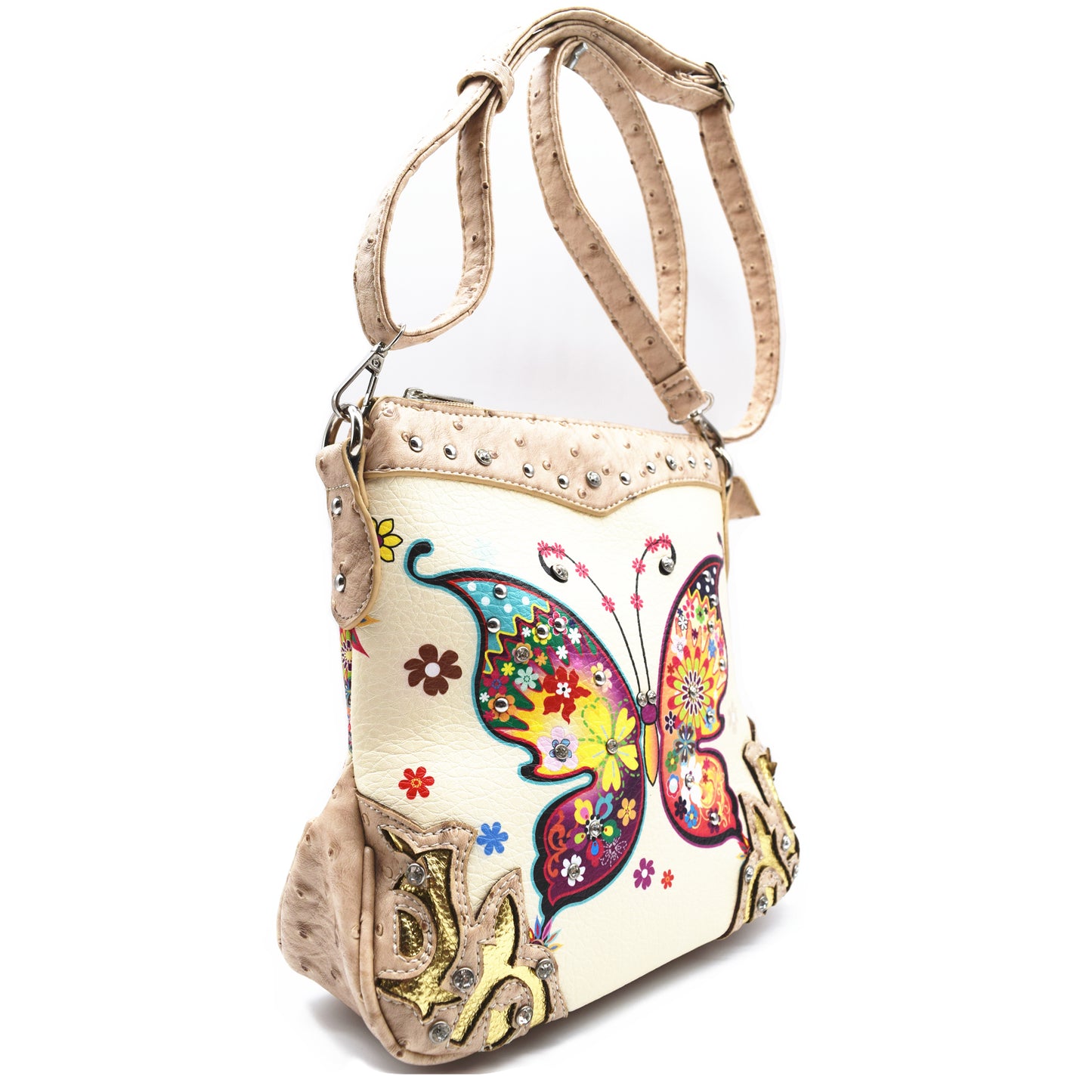 Butterfly Flower Western Style Crossbody Handbags With Mini Wallet Set