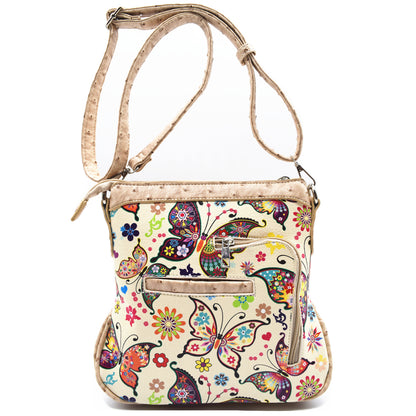 Butterfly Flower Western Style Crossbody Handbags With Mini Wallet Set