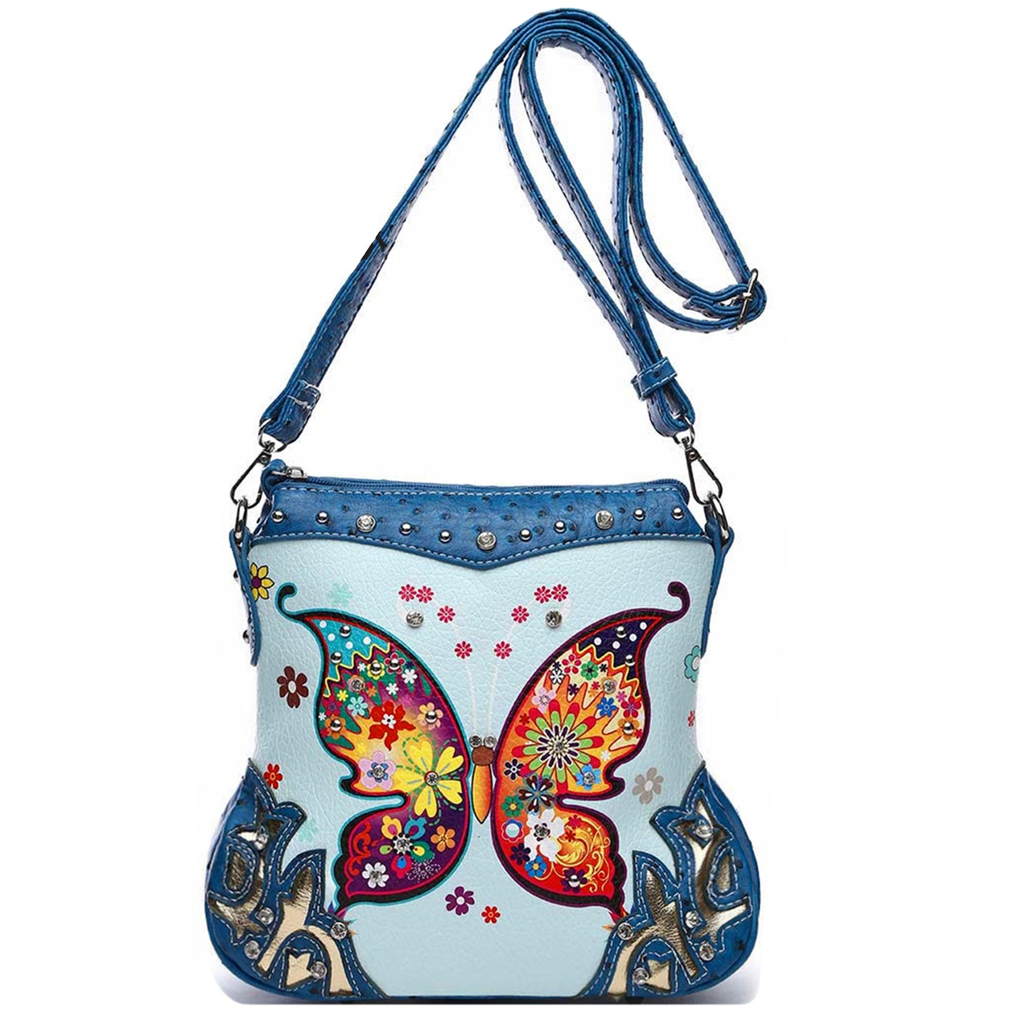 Butterfly Flower Western Style Crossbody Handbags With Mini Wallet Set