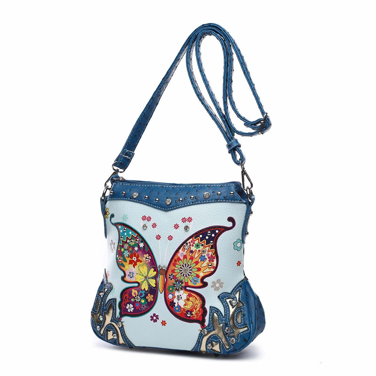 Butterfly Flower Western Style Crossbody Handbags With Mini Wallet Set