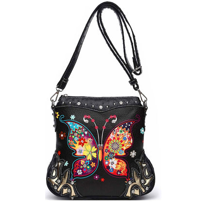 Butterfly Flower Western Style Crossbody Handbags With Mini Wallet Set