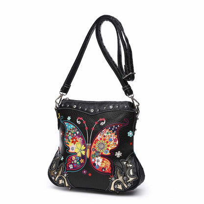 Butterfly Flower Western Style Crossbody Handbags With Mini Wallet Set